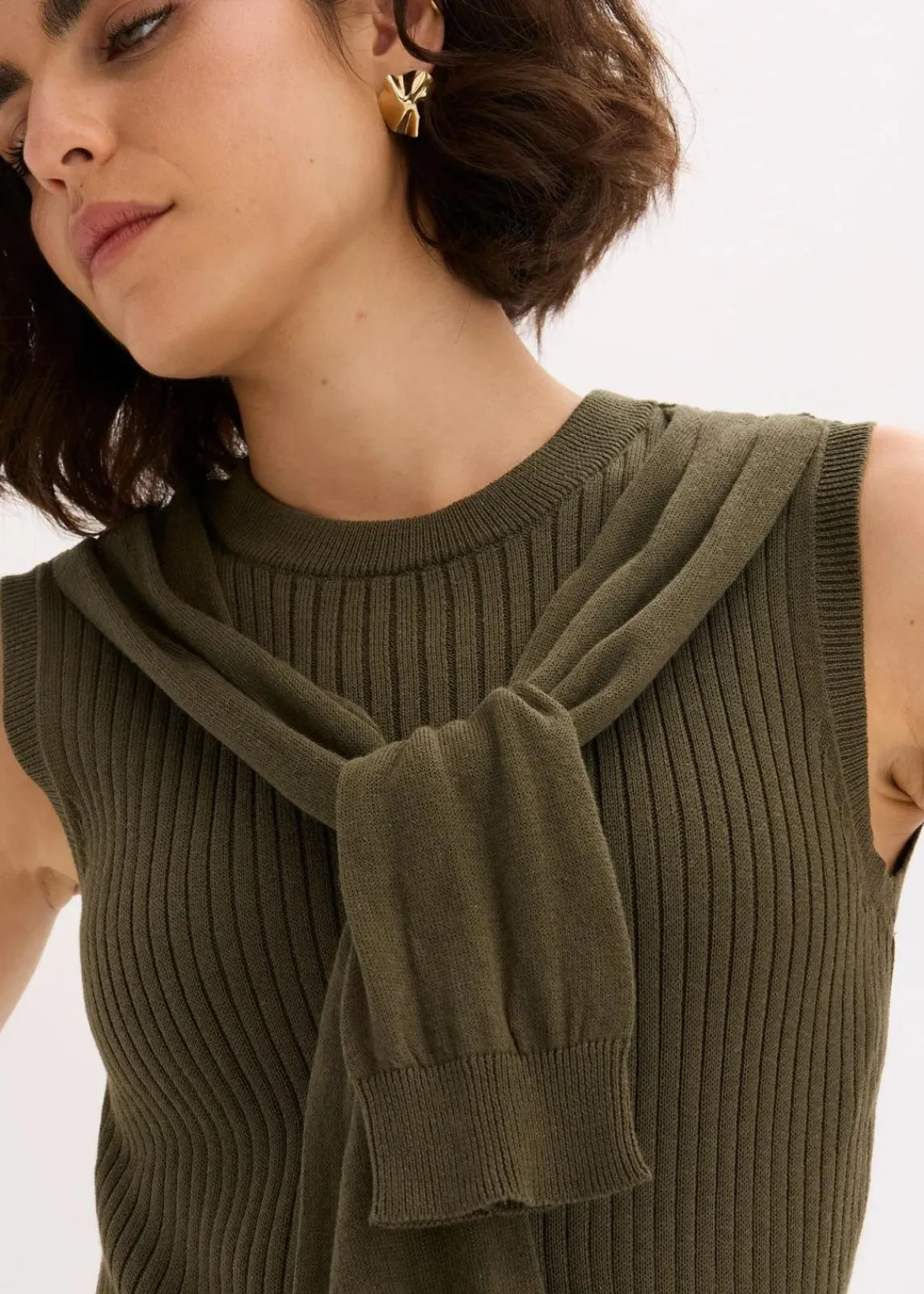 bonprix Pullover & Strickjacken|Strickmode^Pullunder aus Baumwolle dunkeloliv