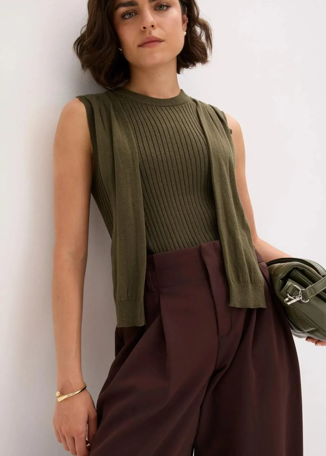 bonprix Pullover & Strickjacken|Strickmode^Pullunder aus Baumwolle dunkeloliv