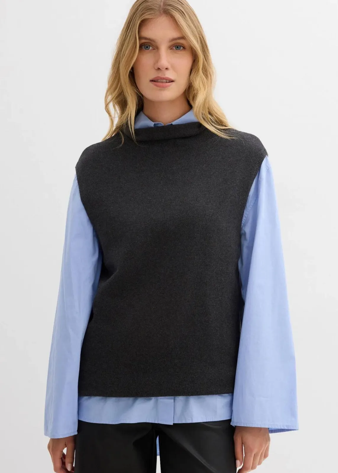 bonprix Pullover & Strickjacken|Strickmode^Pullunder aus reiner Baumwolle anthrazit meliert