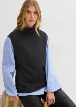 bonprix Pullover & Strickjacken|Strickmode^Pullunder aus reiner Baumwolle anthrazit meliert