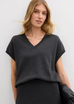bonprix Bekleidung·Umstandsmode|Bekleidung·Jeans^Pullunder aus reiner Baumwolle anthrazit meliert