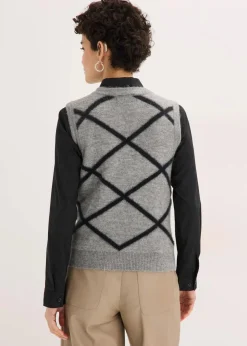 bonprix Bekleidung·Umstandsmode|Bekleidung·Jeans^Pullunder mit Federgarn grau meliert/schwarz graphisch
