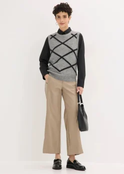 bonprix Bekleidung·Umstandsmode|Bekleidung·Jeans^Pullunder mit Federgarn grau meliert/schwarz graphisch