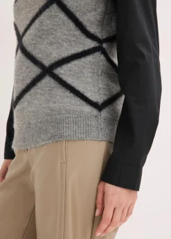 bonprix Bekleidung·Umstandsmode|Bekleidung·Jeans^Pullunder mit Federgarn grau meliert/schwarz graphisch