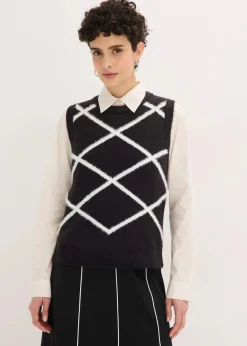 bonprix Pullover & Strickjacken|Strickmode^Pullunder mit Federgarn schwarz/wollweiß graphisch