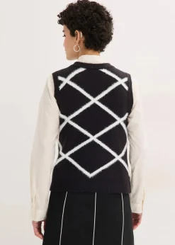 bonprix Pullover & Strickjacken|Strickmode^Pullunder mit Federgarn schwarz/wollweiß graphisch