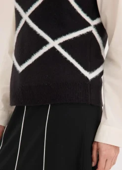 bonprix Pullover & Strickjacken|Strickmode^Pullunder mit Federgarn schwarz/wollweiß graphisch