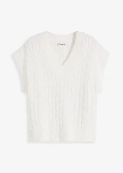 bonprix Bekleidung·Umstandsmode|Bekleidung·Jeans^Pullunder mit Zopfmuster wollweiß