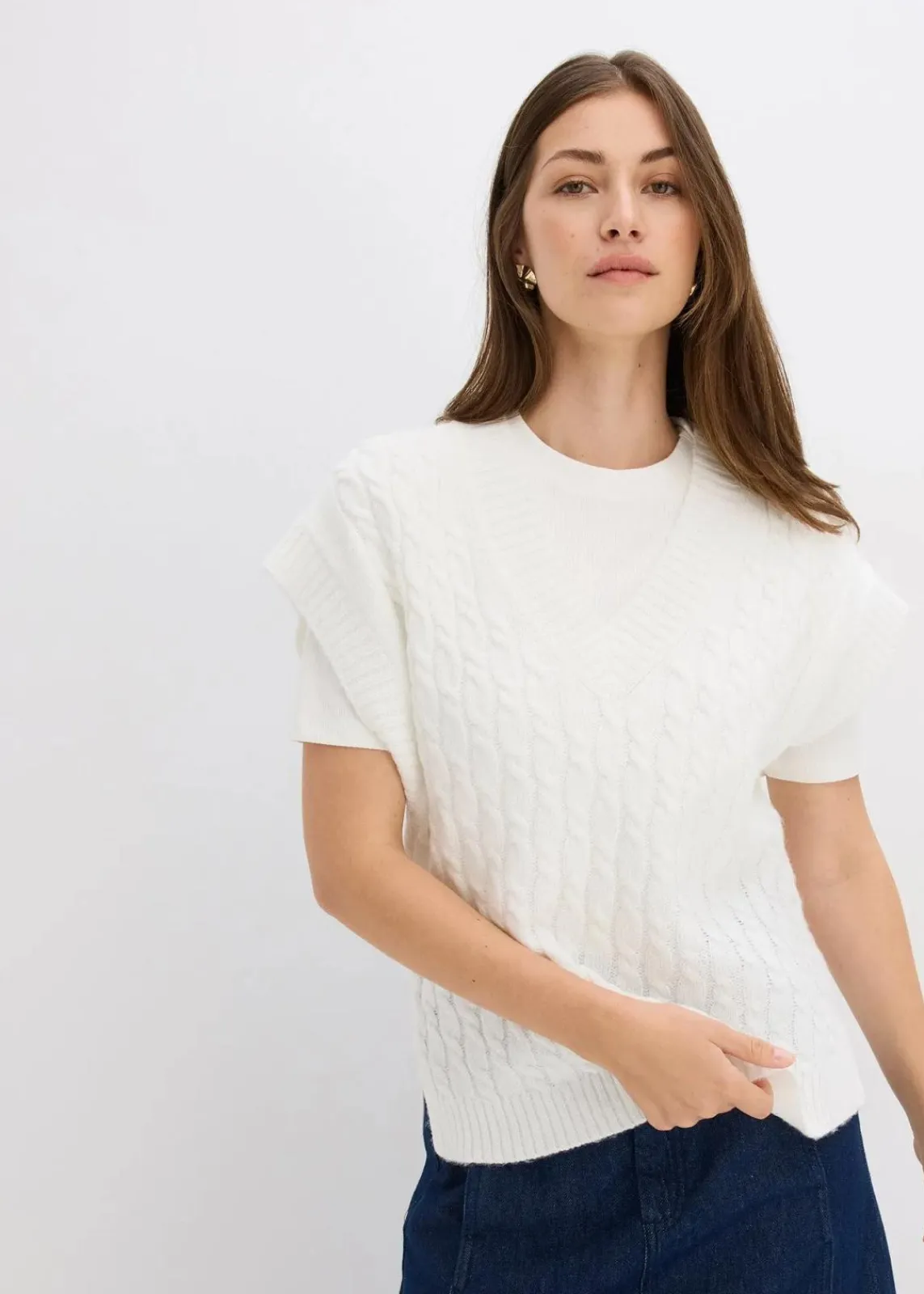 bonprix Bekleidung·Umstandsmode|Bekleidung·Jeans^Pullunder mit Zopfmuster wollweiß