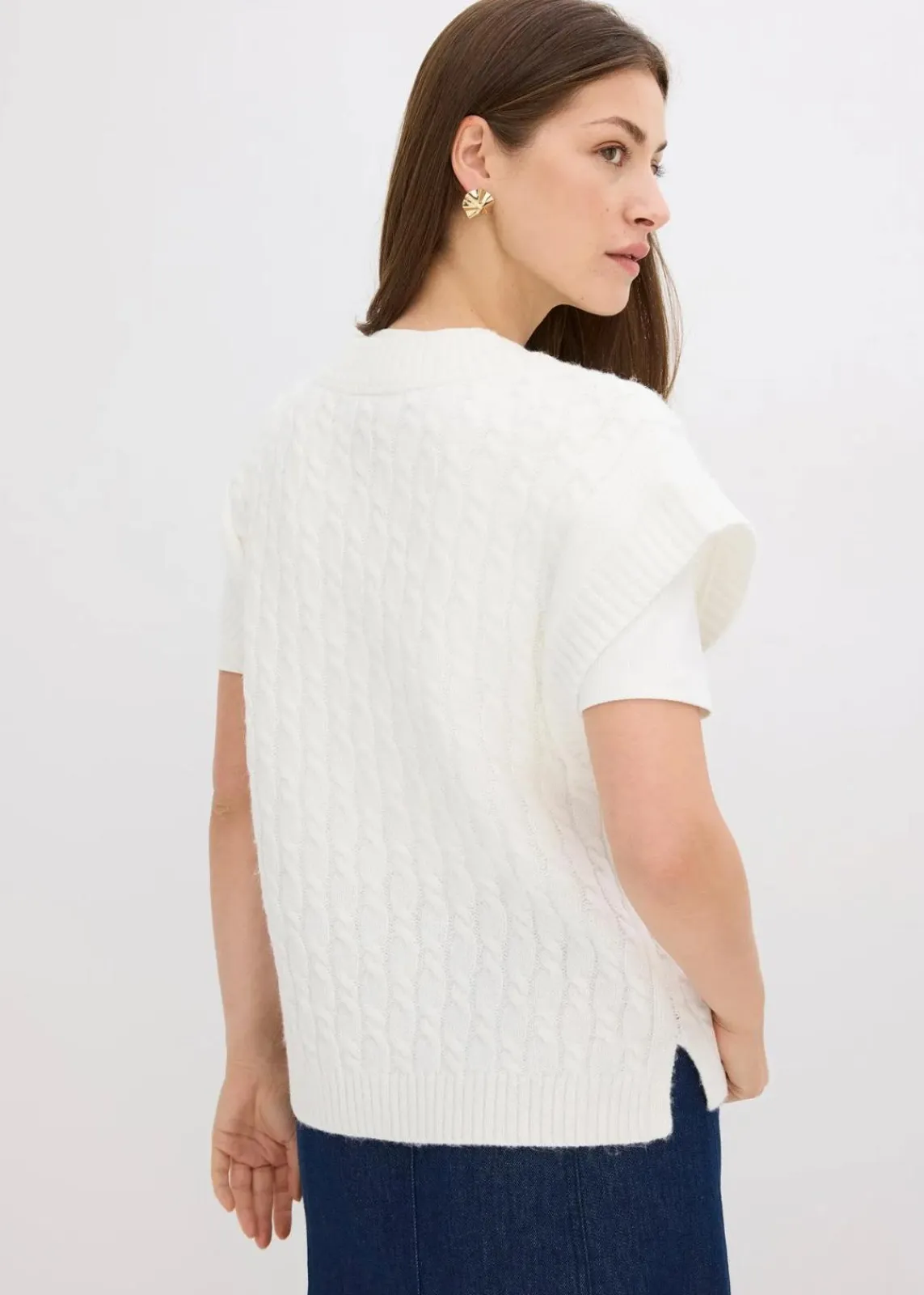 bonprix Bekleidung·Umstandsmode|Bekleidung·Jeans^Pullunder mit Zopfmuster wollweiß