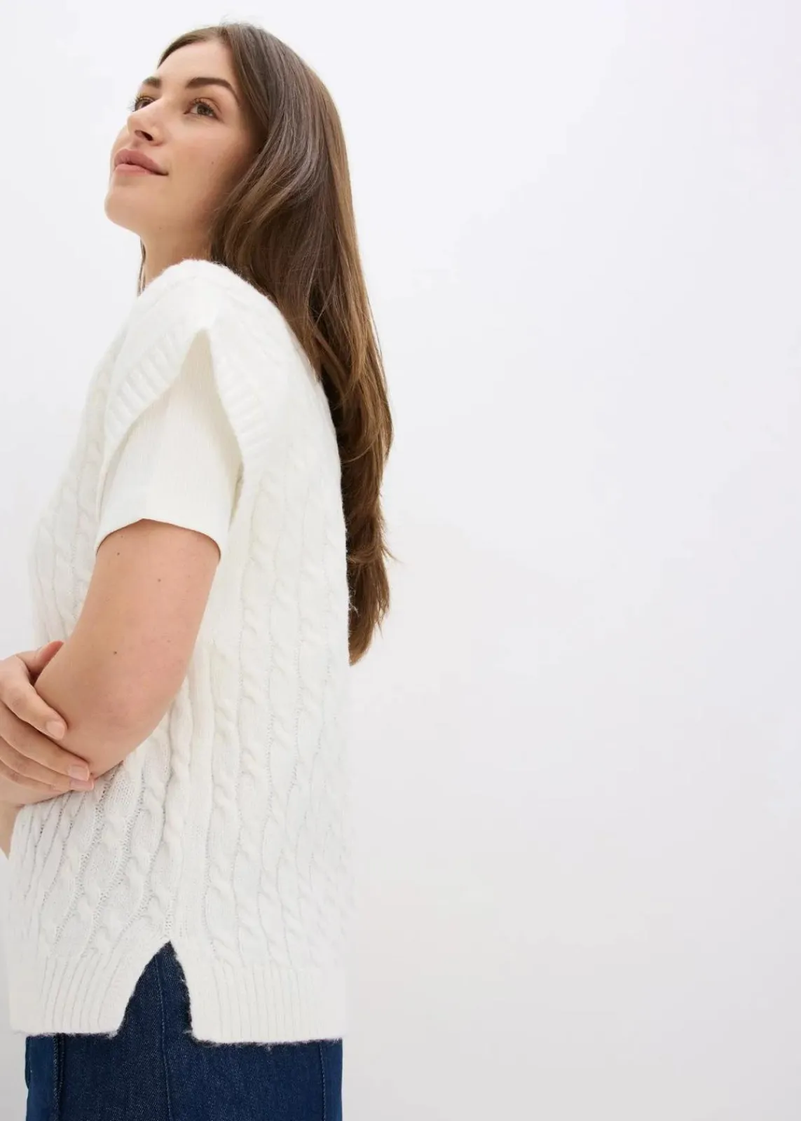 bonprix Bekleidung·Umstandsmode|Bekleidung·Jeans^Pullunder mit Zopfmuster wollweiß