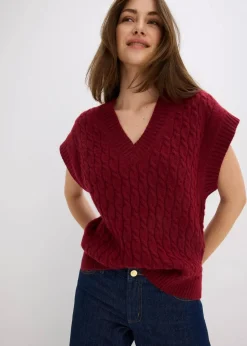 bonprix Nachhaltigere Materialien|Pullover & Strickjacken^Pullunder mit Zopfmuster pflaumenrot