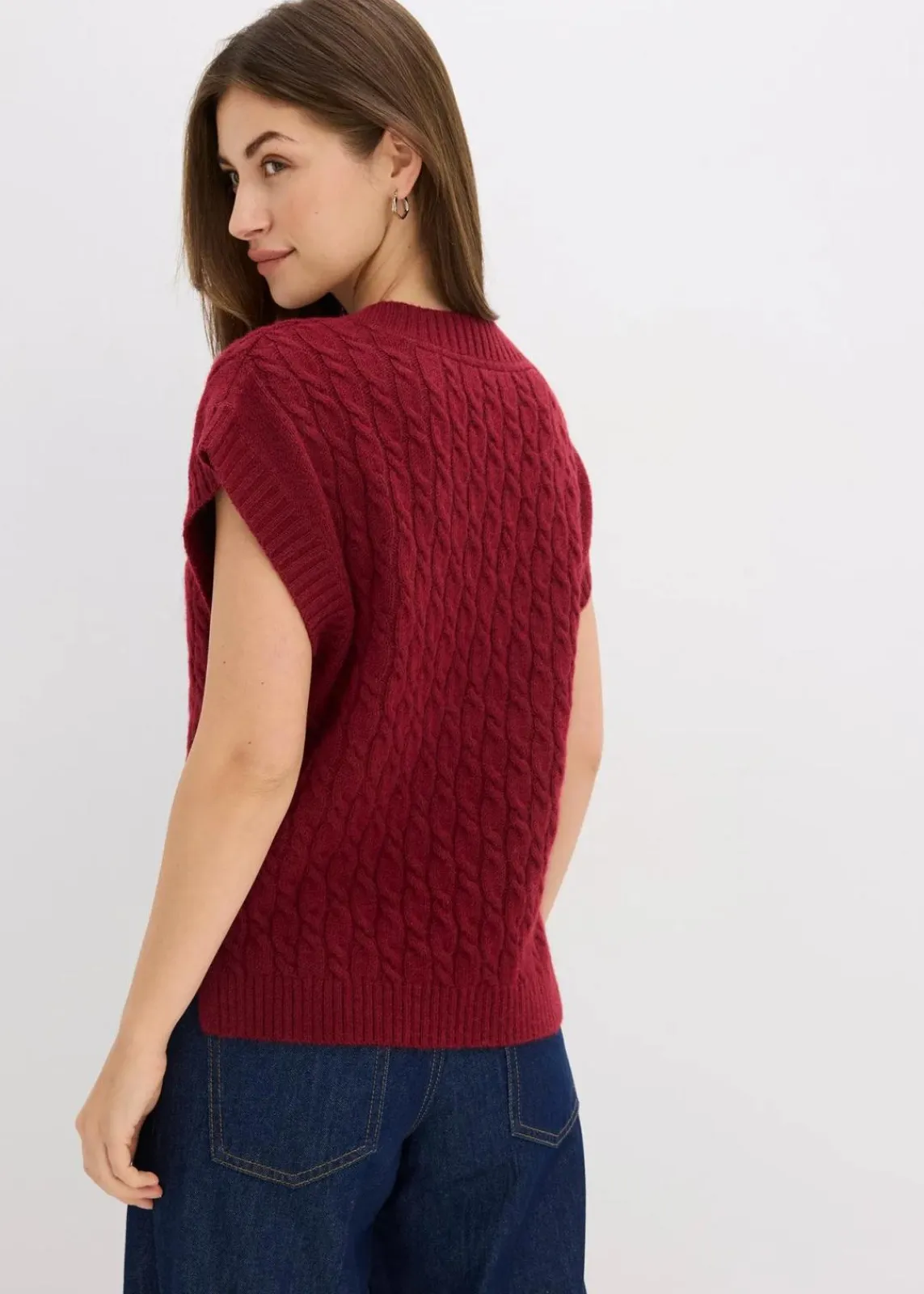 bonprix Nachhaltigere Materialien|Pullover & Strickjacken^Pullunder mit Zopfmuster pflaumenrot