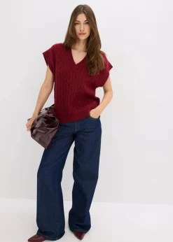 bonprix Nachhaltigere Materialien|Pullover & Strickjacken^Pullunder mit Zopfmuster pflaumenrot