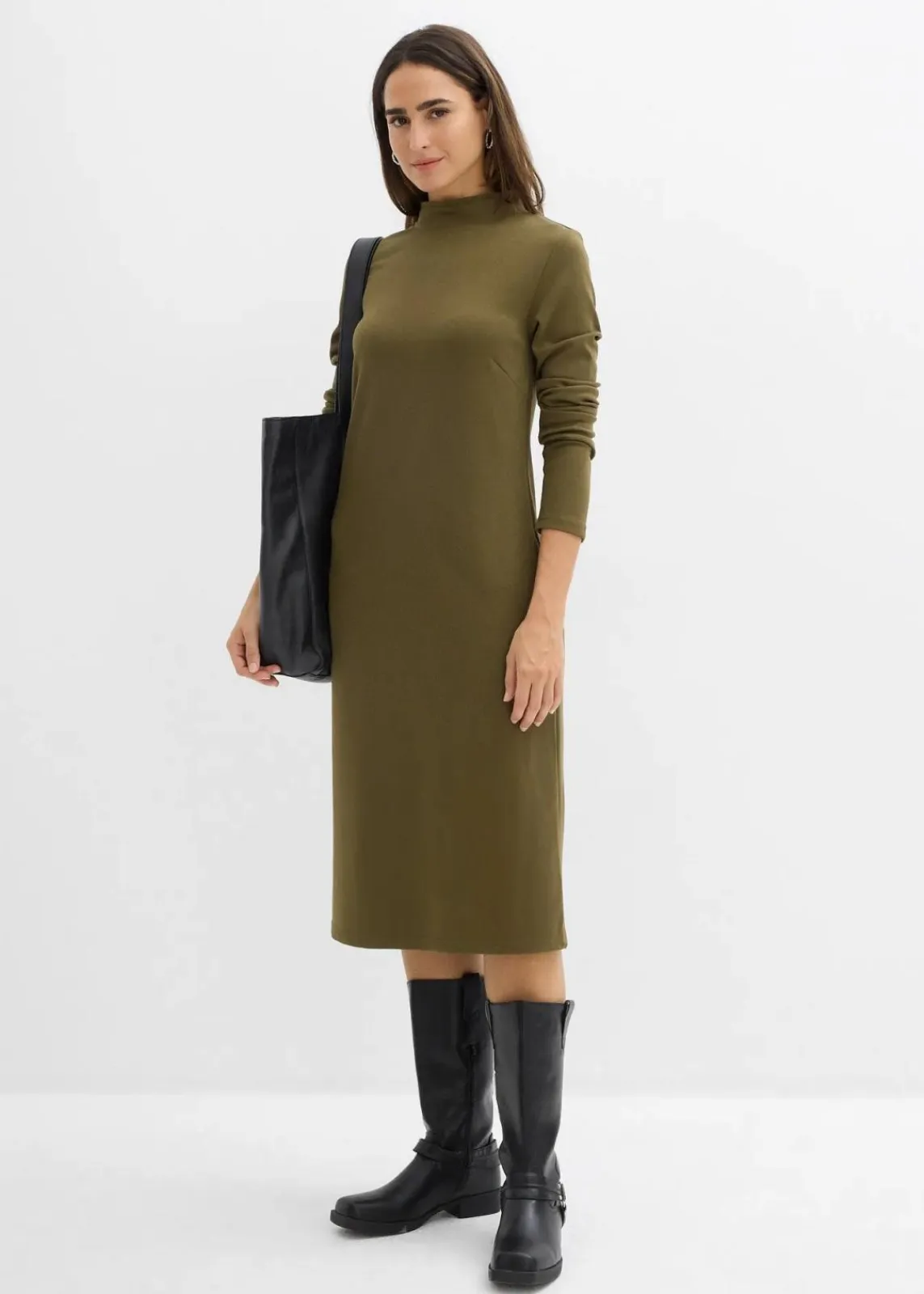 bonprix Kleider|Basics^Punto Di Roma Kleid mit Stehkragen erdoliv