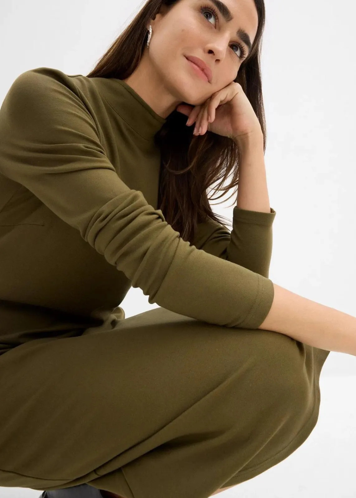 bonprix Kleider|Basics^Punto Di Roma Kleid mit Stehkragen erdoliv