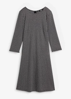 bonprix Kleider|Bekleidung·Pullover & Strickjacken^Punto di Roma-Kleid mit Jaquardmuster aus Viskose-Mix schwarz/wollweiß graphisch