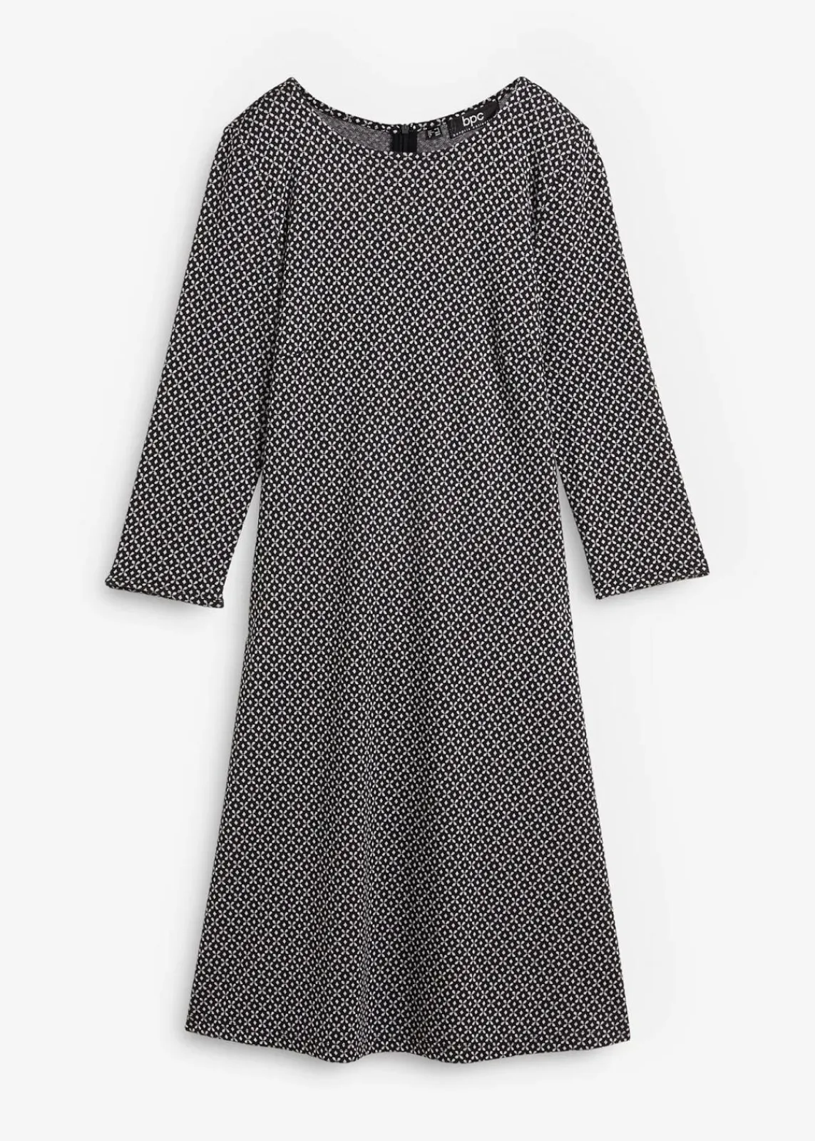 bonprix Kleider|Bekleidung·Pullover & Strickjacken^Punto di Roma-Kleid mit Jaquardmuster aus Viskose-Mix schwarz/wollweiß graphisch