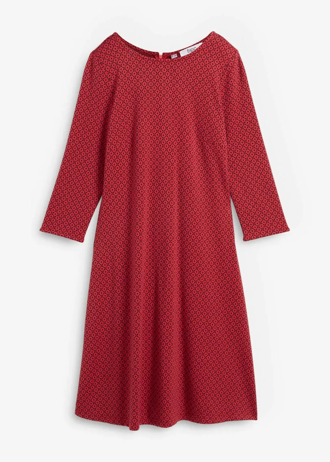 bonprix Bekleidung·Pullover & Strickjacken|Kleider^Punto di Roma-Kleid mit Jaquardmuster aus Viskose-Mix magentarot/schwarz graphisch