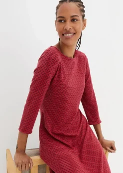 bonprix Bekleidung·Pullover & Strickjacken|Kleider^Punto di Roma-Kleid mit Jaquardmuster aus Viskose-Mix magentarot/schwarz graphisch