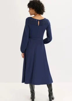 bonprix Kleider|Bekleidung·Pullover & Strickjacken^Punto Kleid mit Spitze dunkelblau