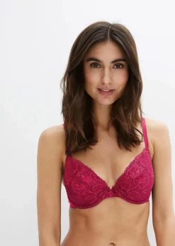 bonprix Große Cups D-H|Nachhaltigere Materialien^Push-up-BH mit feiner Spitze (3er Pack) beerenrot + ecru + schwarz
