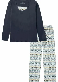 bonprix Wäsche·Nachtwäsche|Nachtwäsche^Pyjama aus reiner Baumwolle nachtblau gemustert