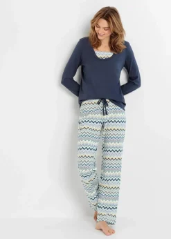 bonprix Wäsche·Nachtwäsche|Nachtwäsche^Pyjama aus reiner Baumwolle nachtblau gemustert