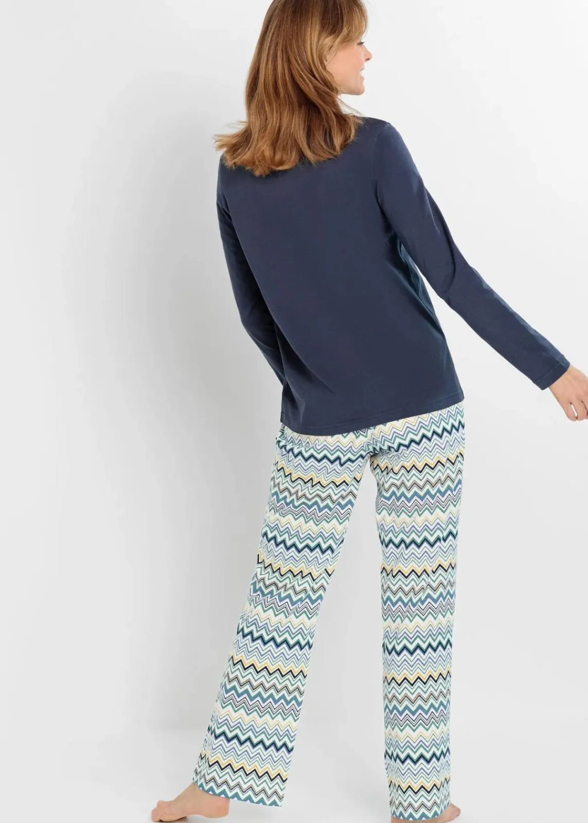 bonprix Wäsche·Nachtwäsche|Nachtwäsche^Pyjama aus reiner Baumwolle nachtblau gemustert