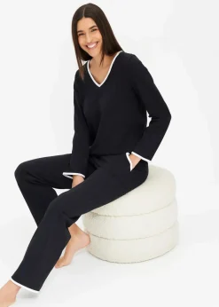 bonprix Wäsche·Basics|Wäsche·Nachtwäsche^Pyjama aus reiner Baumwolle schwarz/weiß