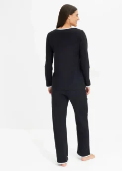 bonprix Wäsche·Basics|Wäsche·Nachtwäsche^Pyjama aus reiner Baumwolle schwarz/weiß