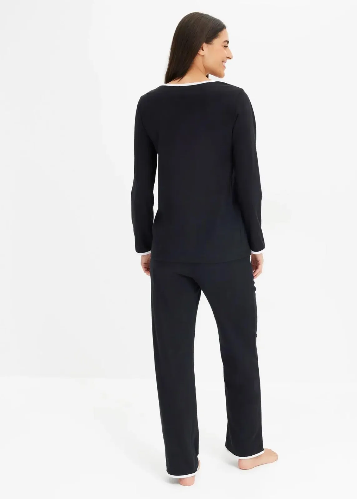 bonprix Wäsche·Basics|Wäsche·Nachtwäsche^Pyjama aus reiner Baumwolle schwarz/weiß