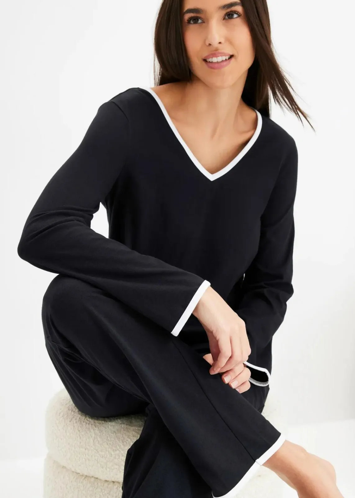bonprix Wäsche·Basics|Wäsche·Nachtwäsche^Pyjama aus reiner Baumwolle schwarz/weiß