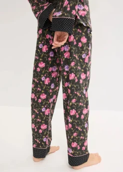 bonprix Wäsche·Nachtwäsche|Nachtwäsche^Pyjama aus reiner Baumwolle schwarz geblümt/gepunktet