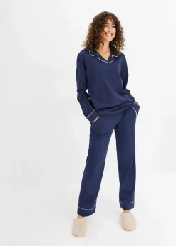 bonprix Wäsche·Nachtwäsche|Nachtwäsche^Pyjama aus reiner Baumwolle dunkelblau