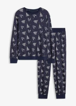 bonprix Nachtwäsche^Pyjama aus reiner Baumwolle mit Glitzerdruck intensivblau bedruckt
