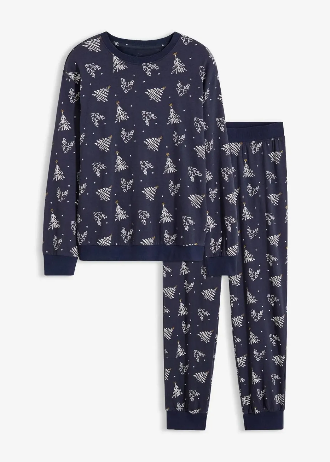 bonprix Nachtwäsche^Pyjama aus reiner Baumwolle mit Glitzerdruck intensivblau bedruckt