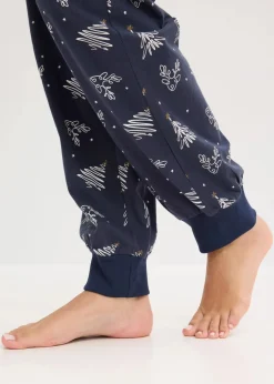 bonprix Nachtwäsche^Pyjama aus reiner Baumwolle mit Glitzerdruck intensivblau bedruckt