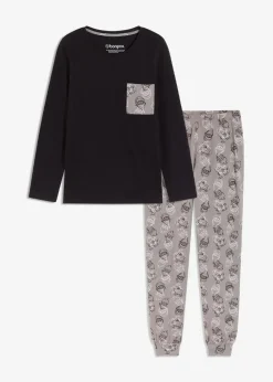 bonprix Wäsche·Nachtwäsche|Nachtwäsche^Pyjama aus reiner Baumwolle schwarz/grau bedruckt
