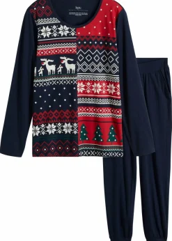 bonprix Wäsche·Nachtwäsche|Nachtwäsche^Pyjama aus reiner Baumwolle dunkelblau gemustert