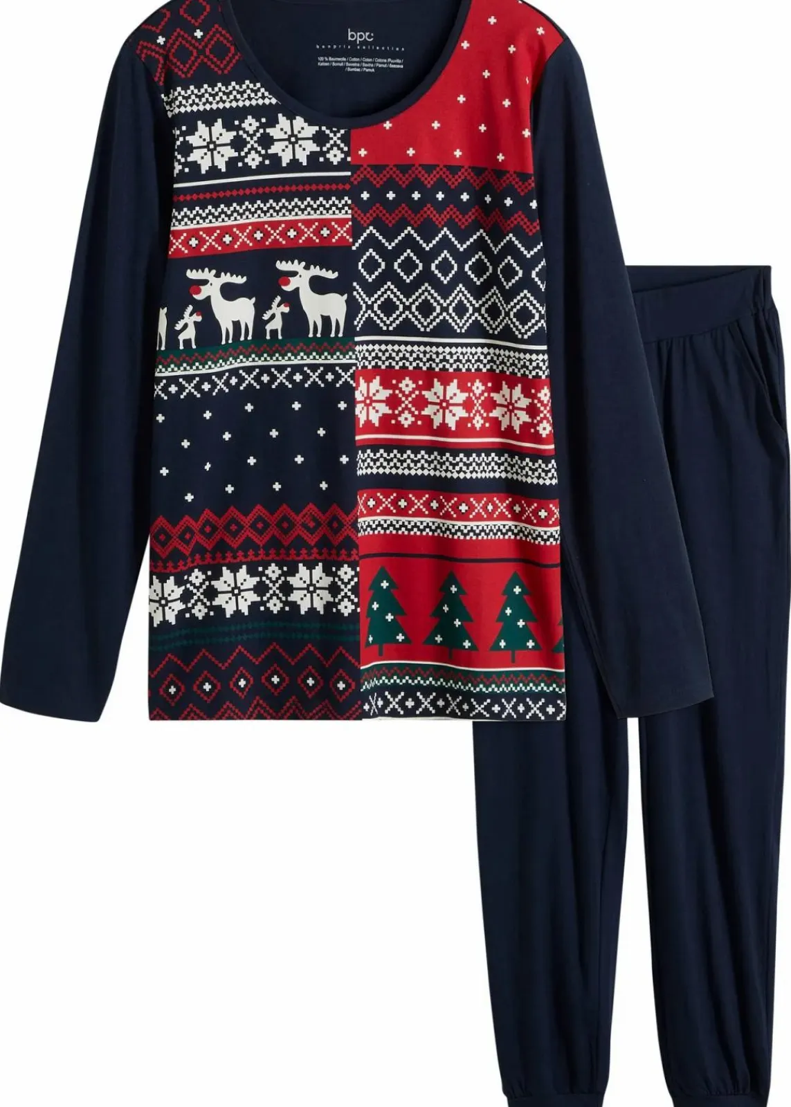 bonprix Wäsche·Nachtwäsche|Nachtwäsche^Pyjama aus reiner Baumwolle dunkelblau gemustert