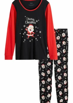 bonprix Wäsche·Nachtwäsche|Nachtwäsche^Pyjama aus reiner Baumwolle schwarz/erdbeere gemustert