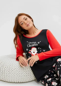bonprix Wäsche·Nachtwäsche|Nachtwäsche^Pyjama aus reiner Baumwolle schwarz/erdbeere gemustert