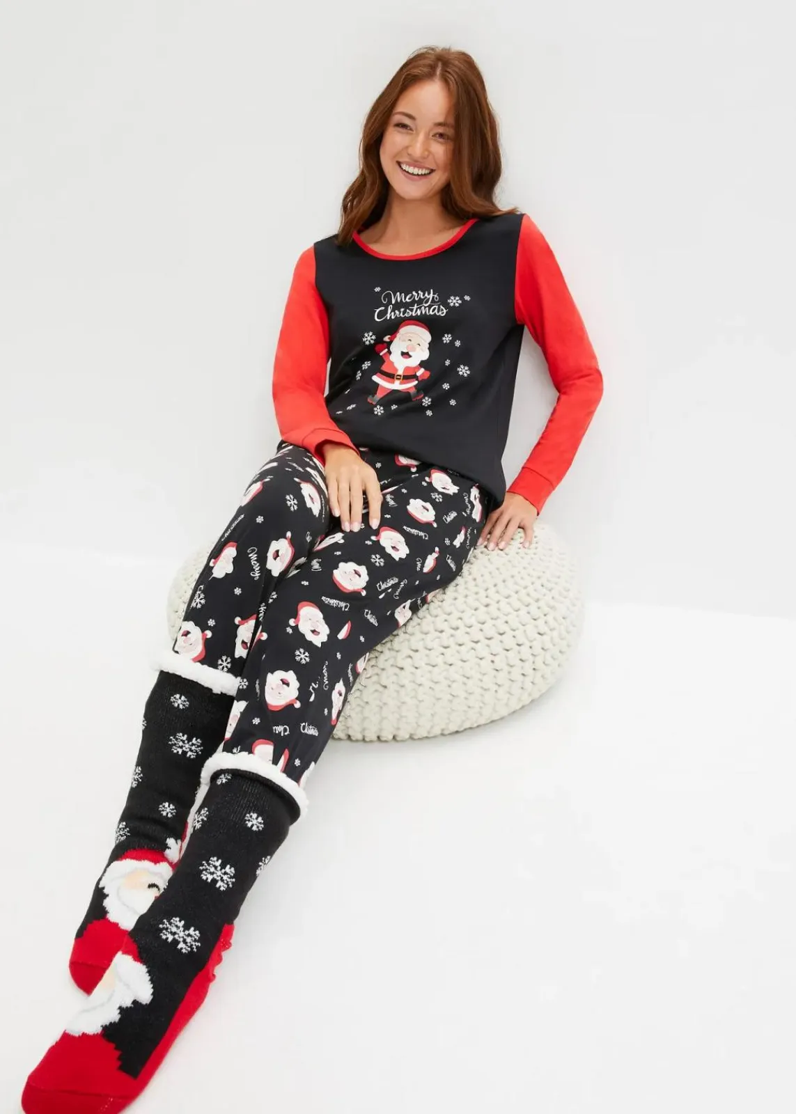 bonprix Wäsche·Nachtwäsche|Nachtwäsche^Pyjama aus reiner Baumwolle schwarz/erdbeere gemustert