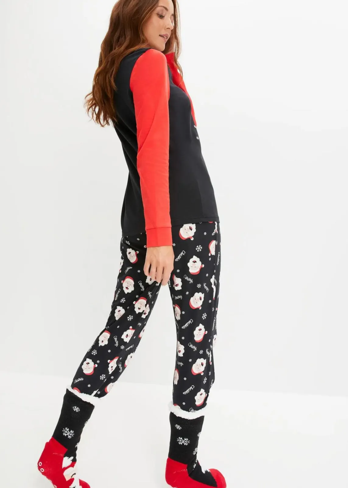 bonprix Wäsche·Nachtwäsche|Nachtwäsche^Pyjama aus reiner Baumwolle schwarz/erdbeere gemustert