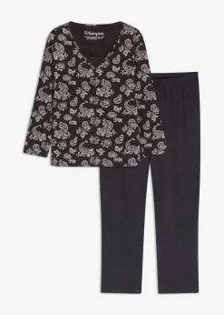 bonprix Nachtwäsche^Pyjama aus reiner Baumwolle schwarz paisley