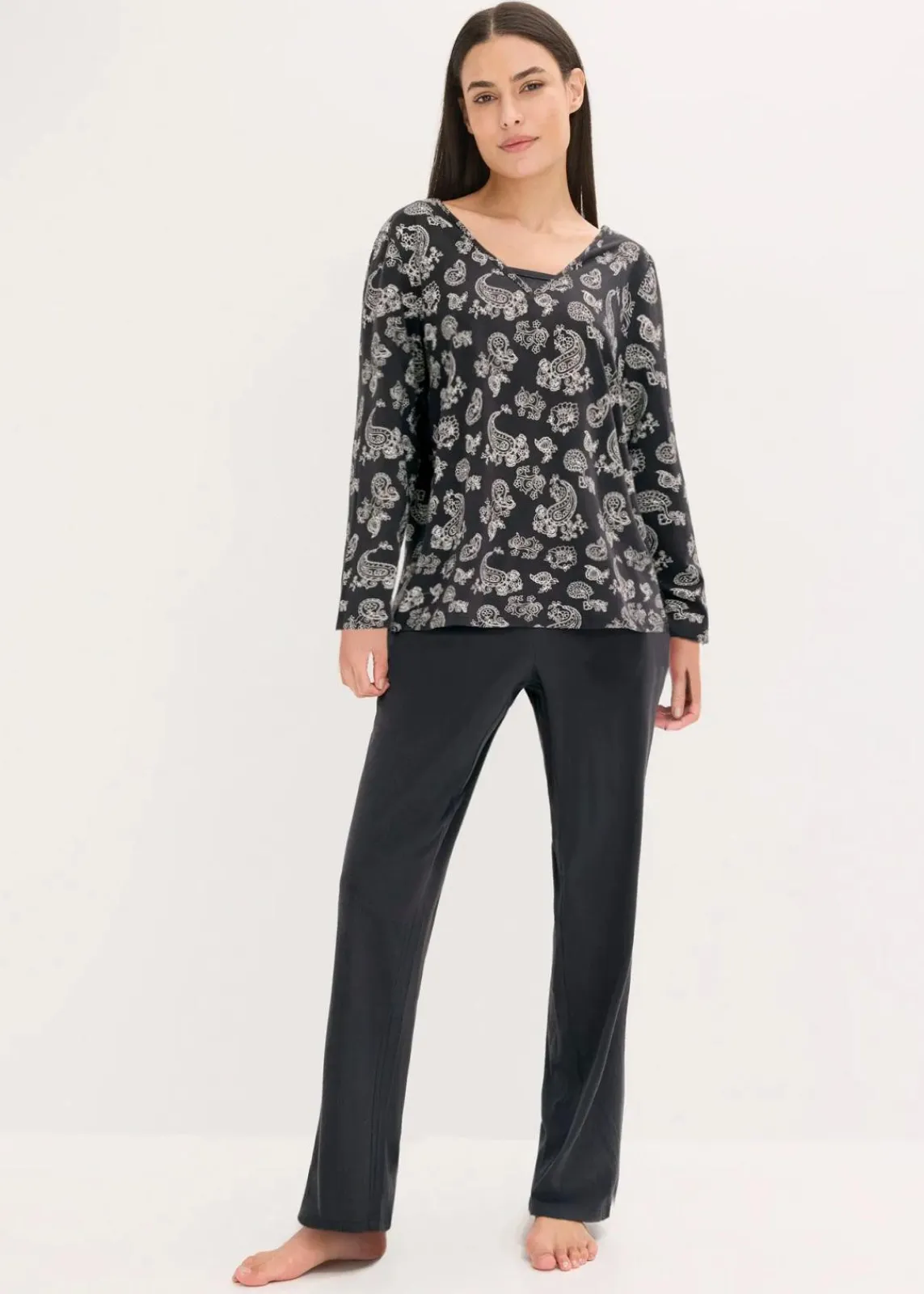 bonprix Nachtwäsche^Pyjama aus reiner Baumwolle schwarz paisley