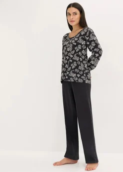 bonprix Nachtwäsche^Pyjama aus reiner Baumwolle schwarz paisley