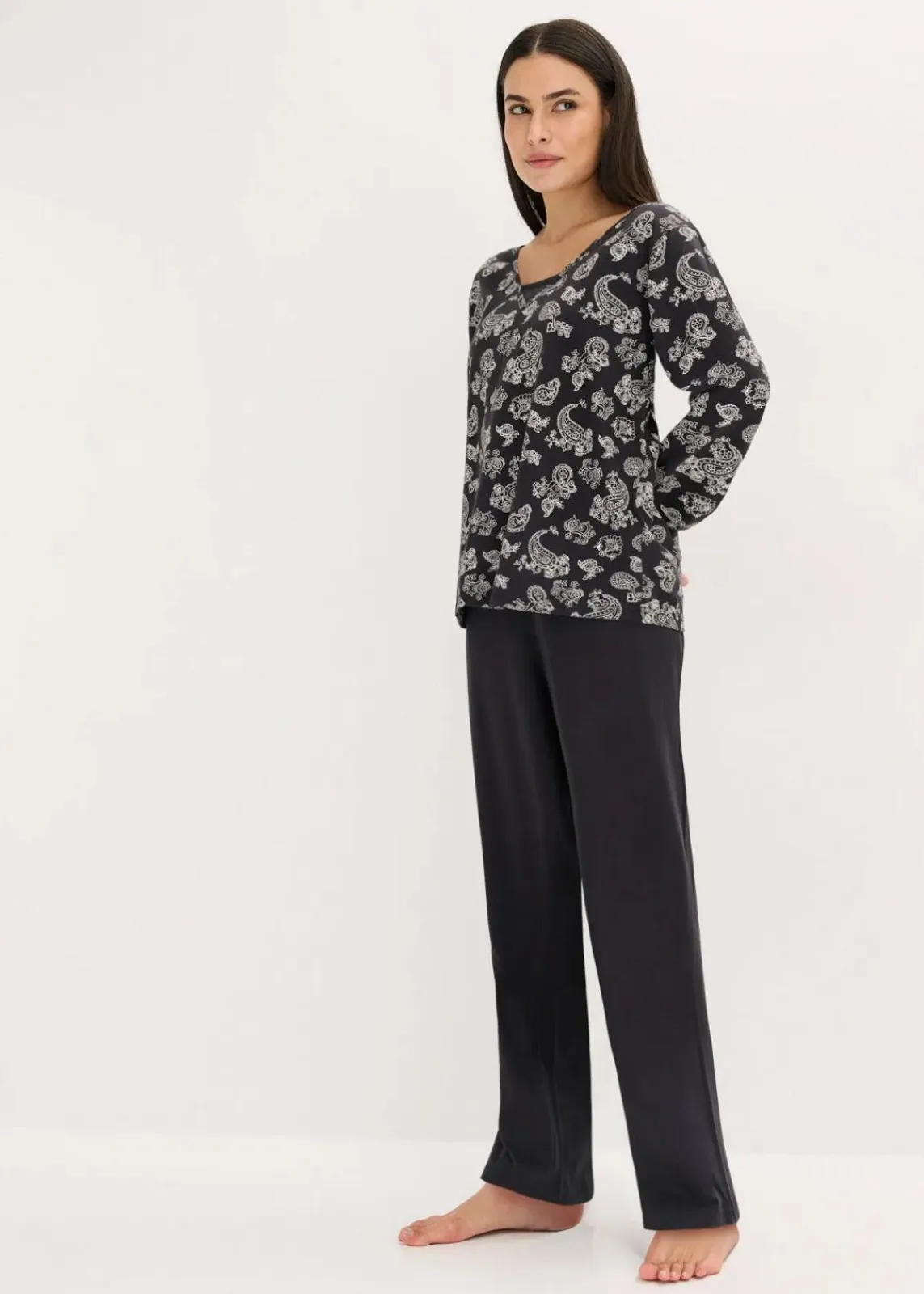 bonprix Nachtwäsche^Pyjama aus reiner Baumwolle schwarz paisley