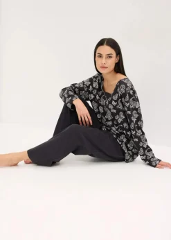 bonprix Nachtwäsche^Pyjama aus reiner Baumwolle schwarz paisley